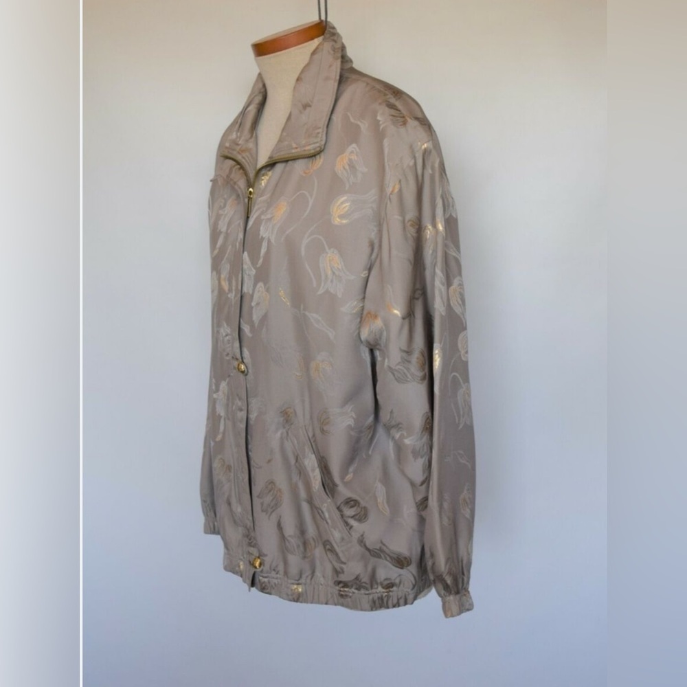 Vintage EVR - flower Print - Brown Jacket - 100% Silk - made in china L